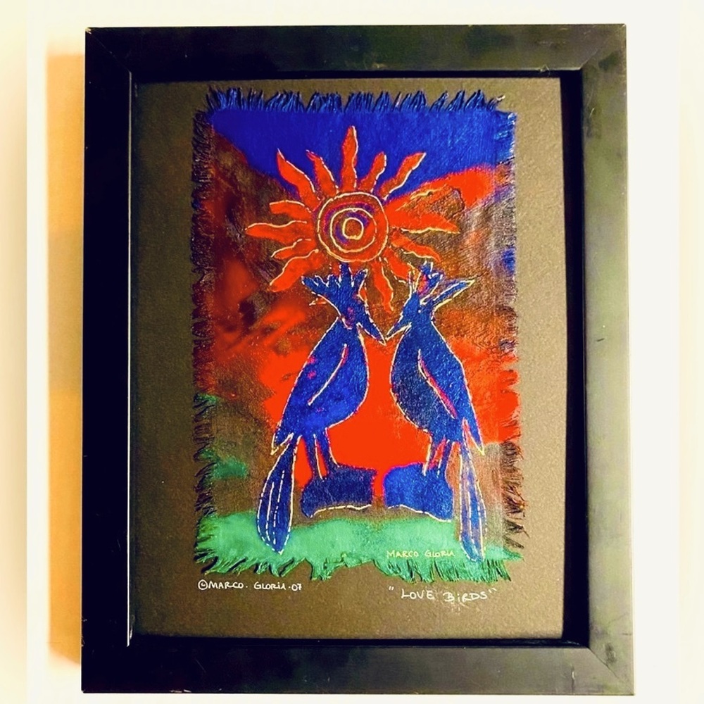 Primitive Hand Painted and signed by Artist.”Love Birds”